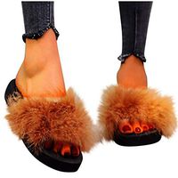 Cenglings Womens Slides,Arch Support Sandals with Faux Fur Comfort Fuzzy Slippers Open Toe Platform Shoes Plus Size Sandals(Coffee,37)