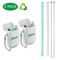 Alkey Collapsible Reusable Straws - 2 Pack Portable Silicone Drinking Straws with Carrying Case and Cleaning Brush for Party, Travel, Household, Outdoor, BPA Free(Green&Gray)