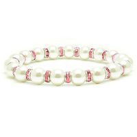 Accents Kingdom Women's Magnetic Hematite White Tuchi Simulated Pearl Bracelet with Simulated Rose Crystal, 7.5"