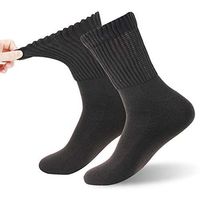 Circulatory Diabetic Socks, FOOTPLUS Men Women Physician Approved Non Binding Top Thick Cushioned Pregnancy Dress Socks for Swollen Feet, 2 Pairs Brown Quarter, L/XL