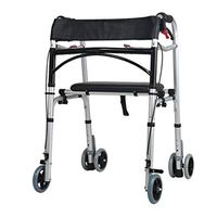 LIUSU-Walker Drive Healthcare Folding Lightweight Four Wheel Aluminium Walking Frame with Padded Seat/Lockable Brakes/Adjustable Height