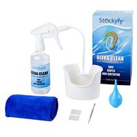 Ear Wax Removal Tool - Irrigation Flushing System kit Perfect Ear Cleaning Kit for Adults & Kids-350ml Spray Bottle, Basin, Bulb Syringe,Curette (Ear Spoon and Spiral),Towel and 25 Disposable Tips