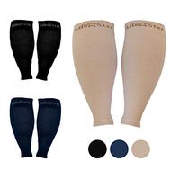 LifeStar Premium XXL Wide Calf Compression Sleeves, Comfortable Gradient Support, Prevents Swelling, Pain, Edema, DVT, For Women, Men, Nurses, Flights, Large Cuffs Stretch to 26" (Beige)