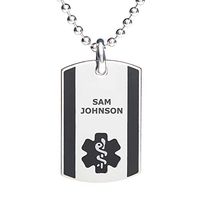 Divoti Deep Custom Laser Engraved Stainless Steel Medical Alert Necklace for Men, Steel Urban Tag Medical ID Necklace, Medical Dog Tag w/Free Engraving Chain 24 in Ball-Black
