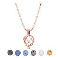 MANIFO Lava Stone Aromatherapy Essential Oil Diffuser Locket Pendant Necklace with 6pcs Lava Beads (Rose Gold)