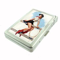 Perfection In Style Metal Cigarette Case with Built in Lighter Vintage Farm Girl Design 003