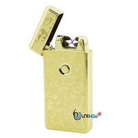 Unishow [2016 USB Rechargeable Flameless Electronic Arc Plasma Pulse Cigarette Metal Lighter in Gift Box W/a Free Velvet Pouch (Gold Flower)
