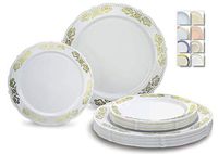 " OCCASIONS" 50 Plates Pack (25 Guests)-Vintage Wedding Party Disposable Plastic Plate Set -25 x 10.25'' Dinner + 25 x 7.5'' Salad/Dessert plates (Portofino White & Gold)