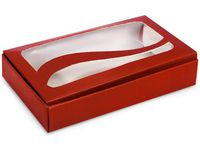 Pack Of 100, 1/2 Lb Red Boxes Swirl Window Candy Boxes 6-1/2 x 3-7/8 x 1-1/4" Made In Usa