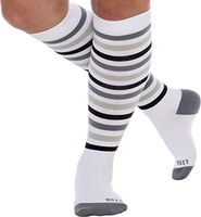 LISH Women's True Stripes Wide Calf Compression Socks - Graduated 15-25 mmHg Knee High Plus Size Support Stockings (Black, M/L)
