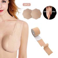 Boob Tape and 2 Pcs Petal Backless Nipple Cover Set, Breathable Breast Lift Tape Medical Grade Athletic Tape with Silicone Breast Petals Reusable Adhesive Bra for A-E Cup Large Breast…