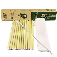 DR.Perfect Reusable Straws Biodegradable BPA Free Non Toxic Heat Resistant Bamboo Straws with Cleaning Brushes & Storage Bag - Pack of 12