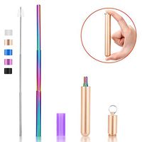 Reusable Collapsible Straw, Rainbow 9.25'' Telescopic Stainless Steel Metal Straw, Portable Metal Straws with Case Cleaning Brush Silicone Tips Keychain, Perfect for Travel, Home,Office - Rose Gold