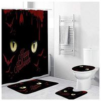 Naiflowers 4 Piece Halloween Bath Shower Curtain Sets, Bathroom Shower Curtain & Toilet Mat & Lid Cover & Non Slip Rugs, Washable Shower Bath Curtain Carpet for Tub Entry Living Room (E)