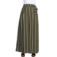 Liraly Women Casual Striped Chiffon Empire Lace-Up Vintage Long Skirt