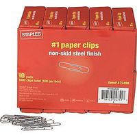 Staples #1 Size Paper Clips, Nonskid, 1,000/Pack