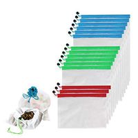 Reusable Produce Bags with Clamps - Washable Mesh Bags Double-Stitched Strength Net Bags for Storage of Fruit Vegetable & Garden Produce - 15 Pieces | 3 Assorted Sizes & Colors