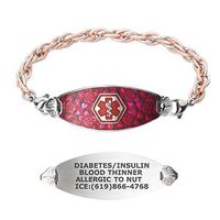 Divoti Custom Engraved Medical Alert Bracelets for Women, Stainless Steel Medical Bracelet, Medical ID Bracelet w/Free Engraving– Blooming Cherry Blossom Tag w/Inter-Mesh Rose Gold/Silver-TP Red-7.5"