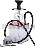 Hookah Shisha， Hookah Square Acrylic Hookah Set Plastic Hookah Kit Single Tube Large LED Light Flashes Rich Colors