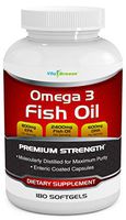 Omega 3 Fish Oil Supplement (180 Softgels) - 2400mg Triple Strength Fish Oil with 800mg EPA & 600mg DHA Omega-3 Fatty Acids Per Serving - with Enteric Coating - Molecularly Distilled Fish Oil