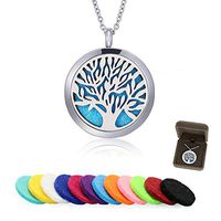 Stylish Aroma Diffuser Necklace with Gift Box - Exqline Essential Oil Diffuser Necklace with Pendant Locket, 20 Inch Chain, 12 Colorful and Washable Refills (Tree)