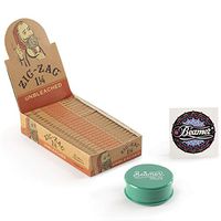 24 Packs Zig Zag 1 1/4 Size Unbleached Rolling Paper + 3-Piece 63mm Beamer Acrylic Grinder with Storage Compartment + Beamer Smoke Sticker