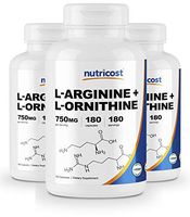 Nutricost L-Arginine L-Ornithine 750mg; 180 Capsules (3 Bottles)