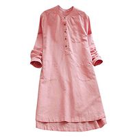 iLUGU Linen Dresses for Women Casual Summer Solid Color Long Sleeve Button Up Maxi Dress with Pocket
