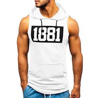 Buedvo Mens Workout Hooded Tank Tops Sleeveless Gym Hoodies Fitness Muscle Print Bodybuilding Pocket Blouse