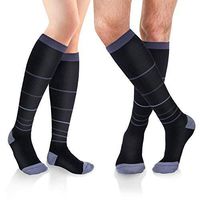 Fytto 4080 Comfy Cotton Compression Socks, 15-20mmHg Graduated Knee-High Hosiery – Thick Fabric Improves Circulation, Reduces Swelling, and Energizes Tired Legs – 1 Pair, Black, Striped, Large