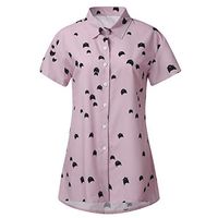 HebeTop Loose Recreational Printed Short Sleeve V-Collar Summer Shirt Pink