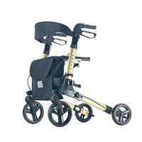 Four Wheeled Rollator Walker, Elderly People Foldable Walker Mobile Auxiliary Equipment Stand Stand Rehabilitation Trainer Ergonomic Handles
