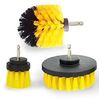 Vila Drill Brush Set, Yellow, Durable Synthetic Fiber, Attaches to Any Drill, Effectively Removes Stains, Great for Tubs, Shower Pans, Floor Tiles, Glass Stove Tops, 3-Pack