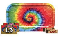 Job 1.5 Gold Rolling Papers (2 Packs), RAW Tips (2 Packs), with Rolling Paper Depot Rolling Tray (Tie Dye) - 5 Item Bundle