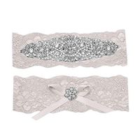 Meidexian888 Wedding Lace Garter, Blue Rhinestone Lace Garter Set Wedding Garter Belt Flower Floral Design Garter for Bride (Beige)