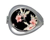 DANIEL MOXLEYB Pill Box Case Decorative Boxes Silver Pill Box Holder Organizer Container Compact 3 Compartment Medicine Case, Oval Pill Box for Pocket or Purse (Vintage Rose Flowers Floral)