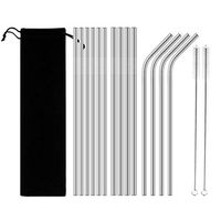 Unionm Metal Straws, 16pcs/set Straws, Retractable Straw Set, Stainless Steel Straws, Reusable straws, Metal Straws For Drinks, for 20/30oz 10.5" (4 Bent | 10 Straight | 2 Brush |) (Silver)