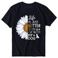 Short Sleeve Tee Blouse for Women,Amiley Womens Letter Better When with My Dog Printed Sunflower Short Sleeve T Shirts Tops
