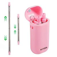 Upgraded Eco Friendly Reusable Collapsible Straws, KITOOL Telescopic Stainless Steel Straw Portable Set - Hot Pink