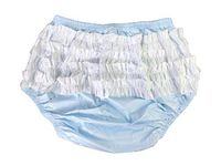 Haian Adult Frilly Plastic Rumba Incontinence Pull-on Plastic Pants with White PVC Frilly (X-Large, Baby Blue)