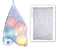 Champion Sports Mesh Sports Equipment Bag, White, 24x48 Inches - Multipurpose, Nylon Drawstring Bag with Lock and ID Tag for Balls, Beach, Laundry