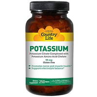 Country Life Potassium Supplement, 99mg, 250-Count, Potassium Amino Acid Chelate, Promotes Healthy Nerves & Muscles, Gluten-Free