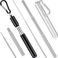 Collapsible Reusable Straws Stainless Steel Straws Metal Straw Telescopic Straw with Case Food Grade Foldable Collapsible Straw with Cleaning Brush Dishwasher Safe Drinking Straw Set (Black+Silvery)