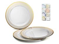 " OCCASIONS" 40 Plates Pack, Heavyweight Disposable Wedding Party Plastic Plates (7.5'' 2. Appetizer/Dessert Plate, Sundance in White & Gold)