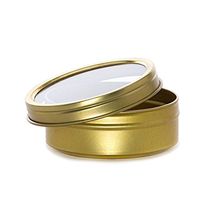 24ea - 2 Oz Gold Window Shallow Stackable Tin Can-Pk | Diameter - 2 1/2"