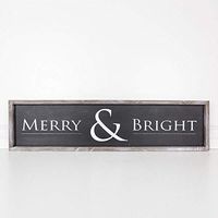 37" X 9" X 1.5" Wood Framed Sign (Merry & Bright), Black/White – 70408
