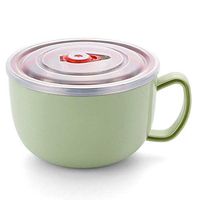 Home big wrist Double-Insulated Stainless Steel with Lid and HandleSealed Instant Noodles Bowl Food Storage Container,1200ml Decorative hotel retro soup bowl (Color : Green)