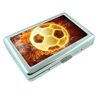Soccer Ball Fire Em1 Hip Silver Cigarette Case Id Holder Metal Wallet 4" X 2.75" RFID Protection