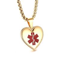 JF.JEWELRY Stainless Steel Heart-Shaped Medical Alert ID Necklace for Women Custom Engraving, 20 inches-Gold