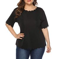 SADUORHAPPY Women's Plus Size Solid Blouses Casual Tunic Tops Ruffle Flowy Short Sleeve T Shirts Black